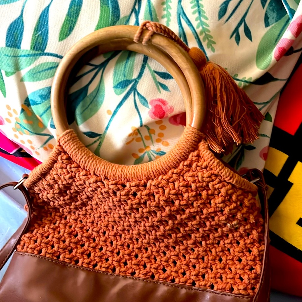 Sonoma crossover or tote wooden handles adjustable strap reddish brown beauty